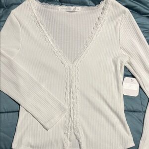 Altar'd State Ivory Ribbed Lace Blouse